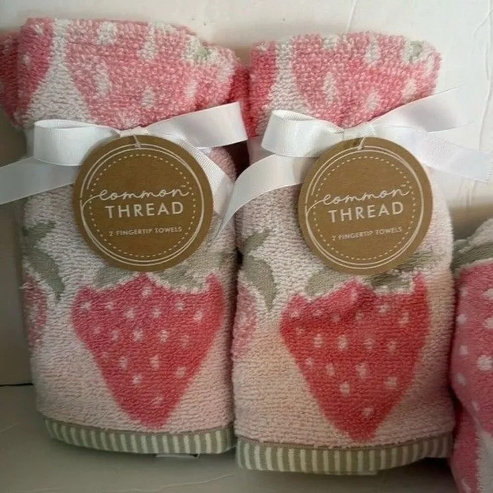 Common Thread 8 Piece Super Soft Bath Towel Set Pink Strawberry Pink White Green